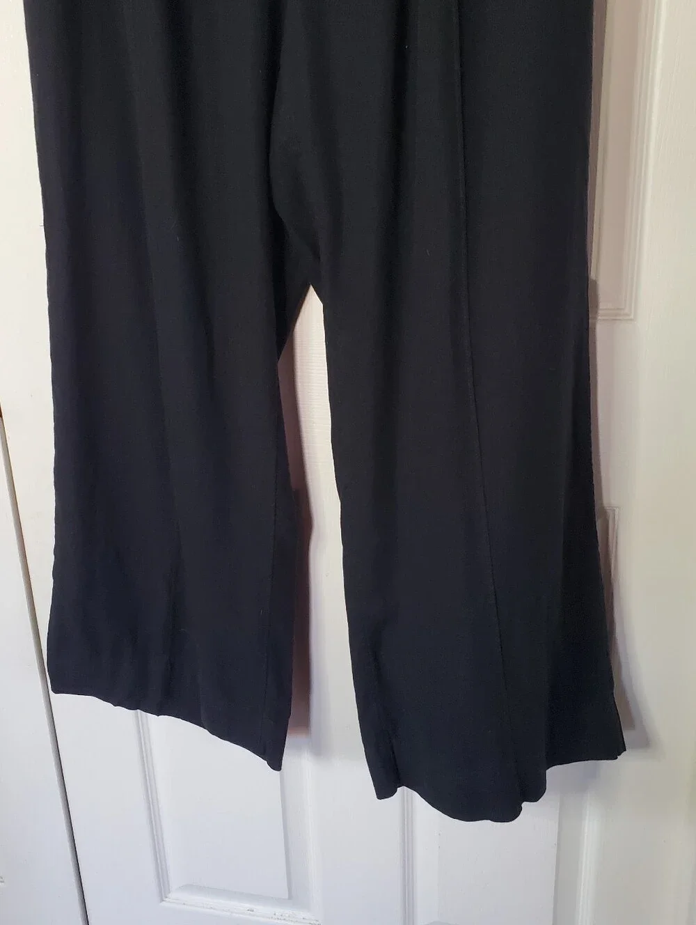 Black Elastic Waist Wide-Leg Pants Linen Blend Comfort Flowy Pull-on Pockets XXL